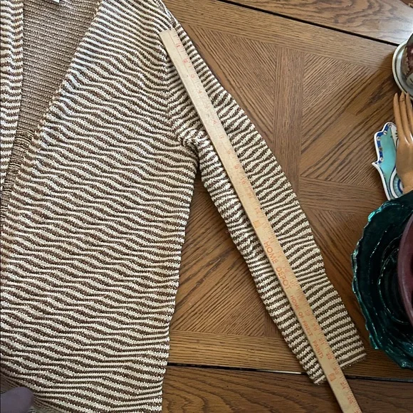 Gold Metallic & Cream Stripped Open Sweater Cardigan Duster - Picture 7 of 10